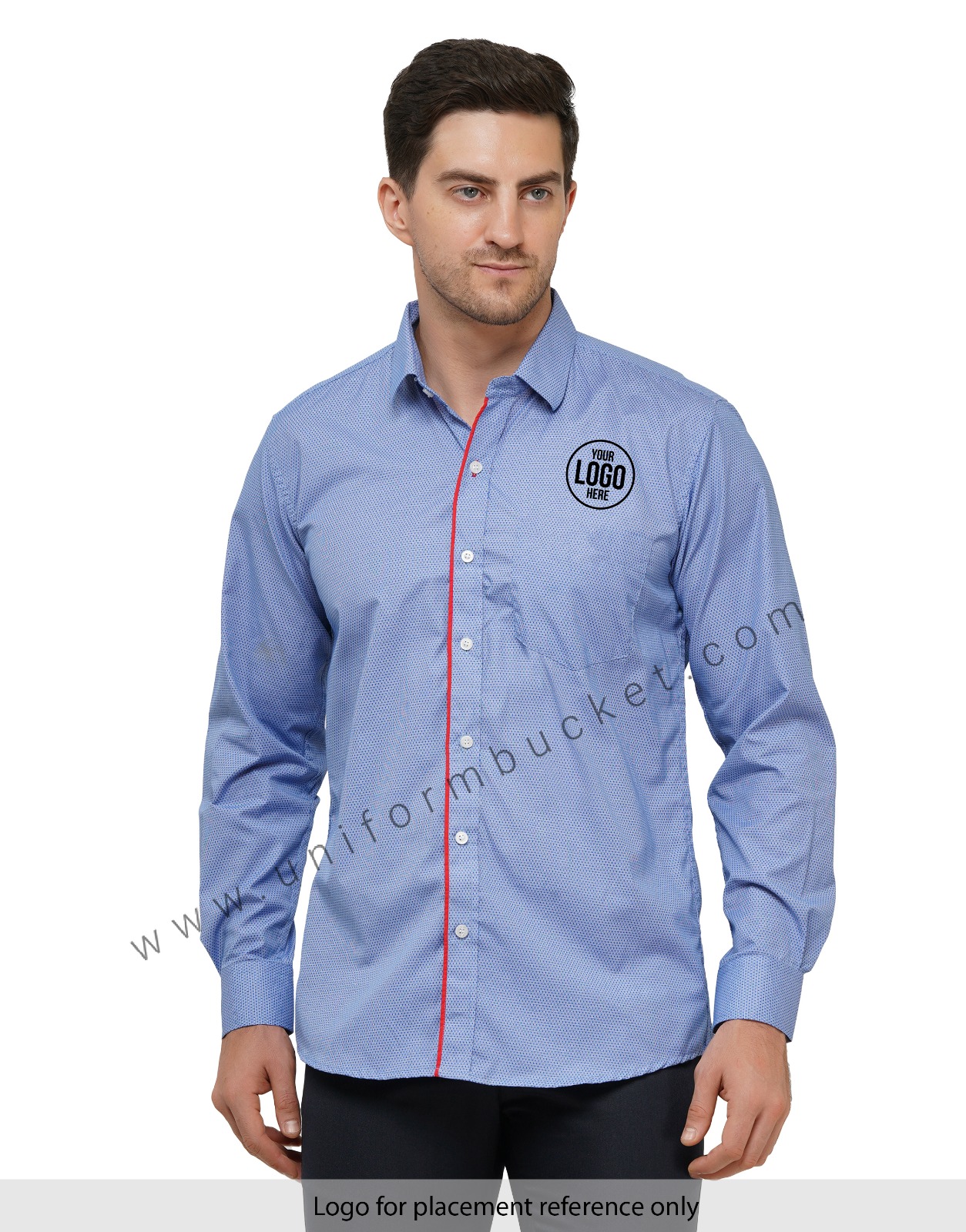 MALE BLUE DOTTED SHIRT WITH RED TRIM FULL SLEEVE view 1